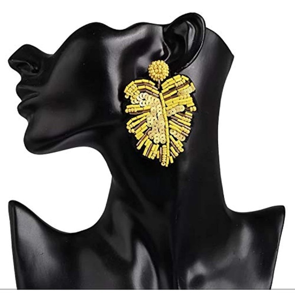 Sequin beaded bohemian leaf statement earrings! NWOT! - Picture 2 of 6